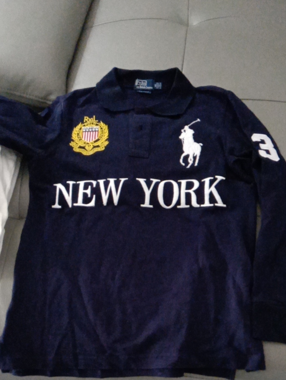 Polo by Ralph Lauren Navy Long-Sleeve 'New York' Polo with Crest